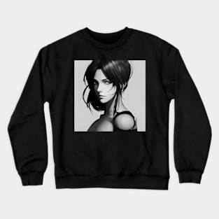 Beaux Animes Art Girl in black and white Illustration Design Crewneck Sweatshirt